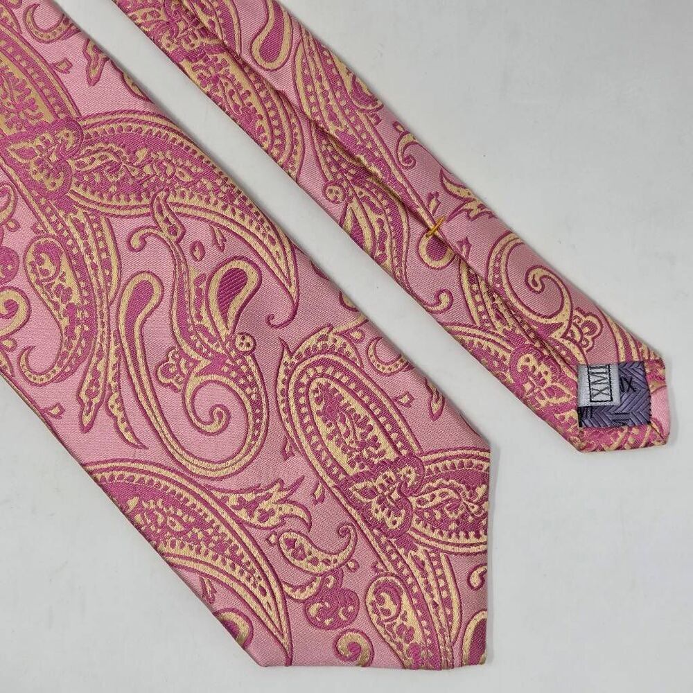 XMI NORDSTROM SILK TIE PINK YELLOW PAISLEY SATIN TEXTURED 3.75" X 58"
